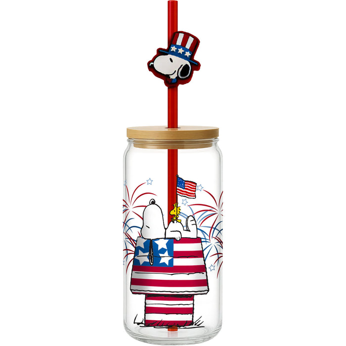 Snoopy Americana Glass with Straw Charm