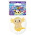 Plush axolotl toy with packaging featuring 'Sparklee Axolotl' branding on a white background.