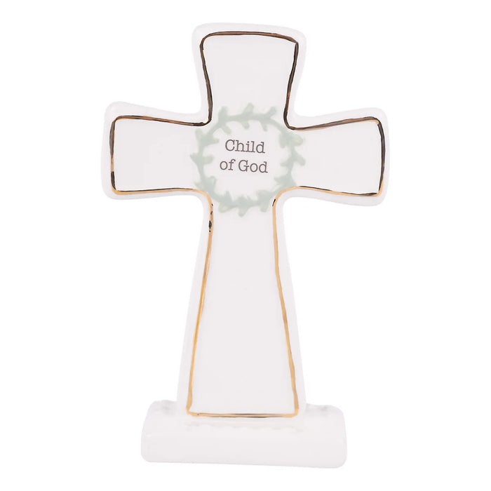 Decorative cross with 'Child of God' text on a white background