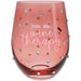 Pink wine glass with 'you. me. wine therapy' text and rhinestone embellishments on a white background