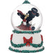 Christmas-themed snow globe with reindeer and decorative base on a white background
