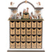 Wooden advent calendar with Nativity scene figures on top