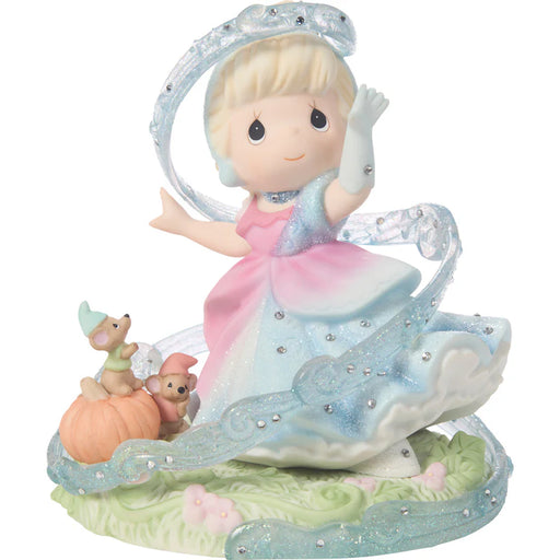 Decorative figurine of a fairy with a pumpkin and mice on a white background