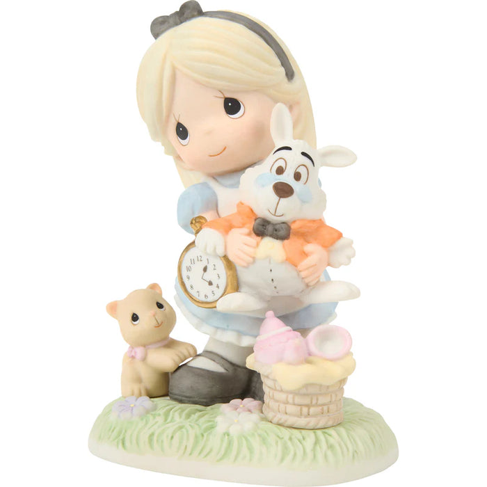 Figurine of a girl with a rabbit and a cat on a white background