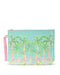 Pouch with palm tree design on a light blue background