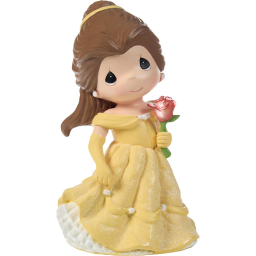 Figurine of a princess in a yellow dress holding a rose on a white background