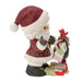 Santa Claus figurine holding a list and a bird on a white background