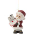 Santa Claus ornament holding a letter with a heart on a white background
