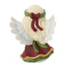 Decorative angel figurine with a red bow and green wreath on a white background