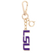 Gold keychain with purple 'LSU' lettering on a white background