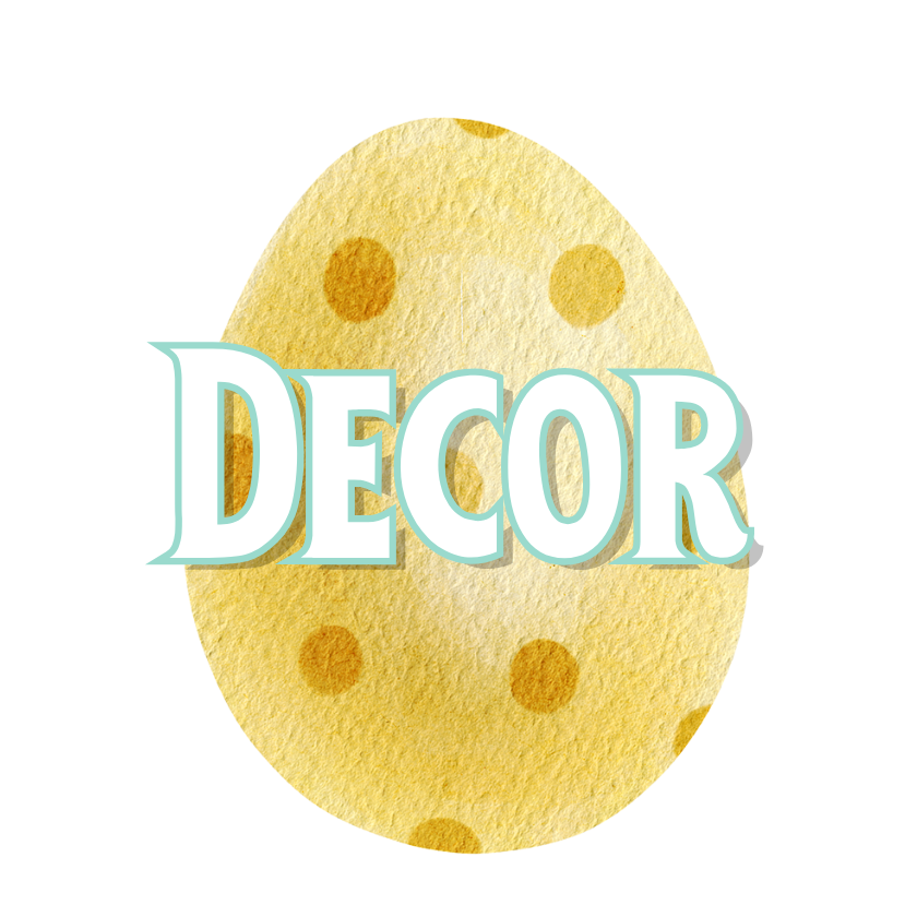 Yellow polka dot Easter egg with 'DECOR' text on a white background