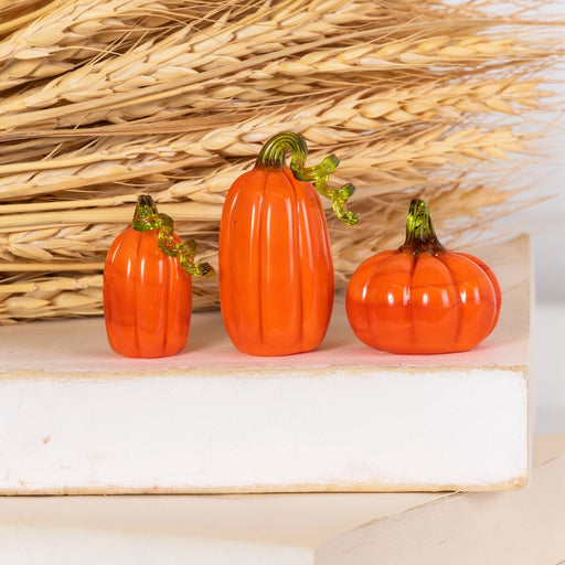 Orange Harvest Glass Mini Pumpkin Set of 3