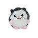 Plush toy resembling a cartoon-style animal with gray, white, and pink colors on a white background