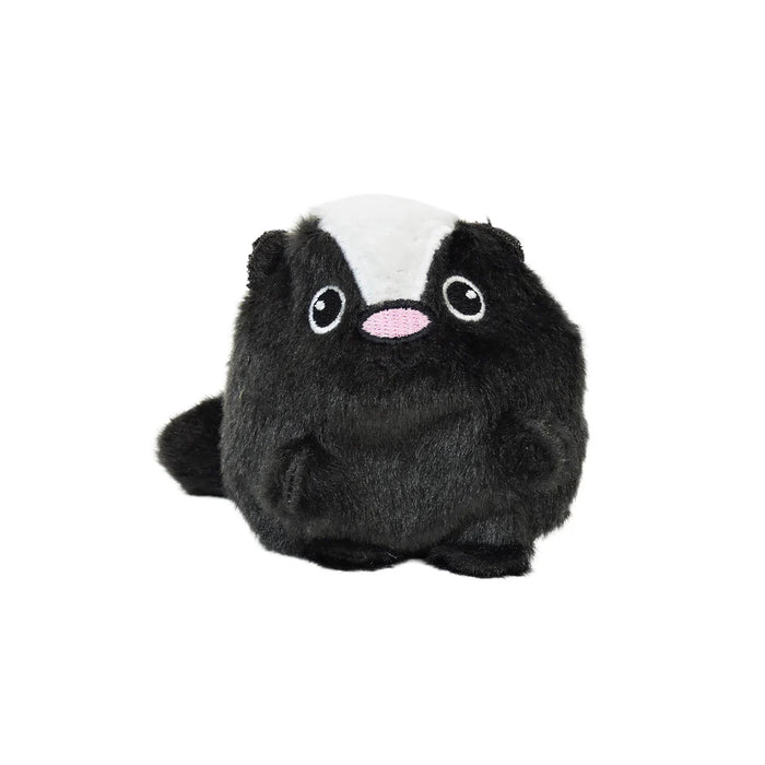 Plush toy resembling a skunk on a white background