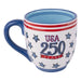 Mug with 'USA 250 Years' text and star design on a white background