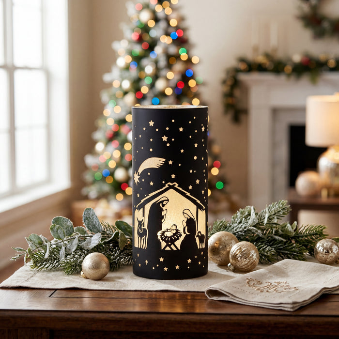 Lighted Glass Nativity Luminary