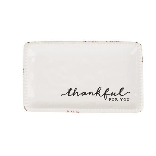Rectangular white sign with 'thankful for you' text on a white background