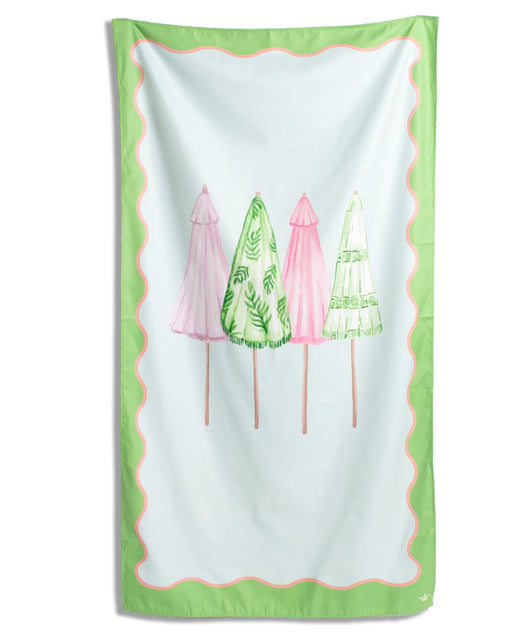 Towel with colorful umbrella design on a white background