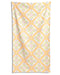 Patterned towel with orange and pink design on a white background