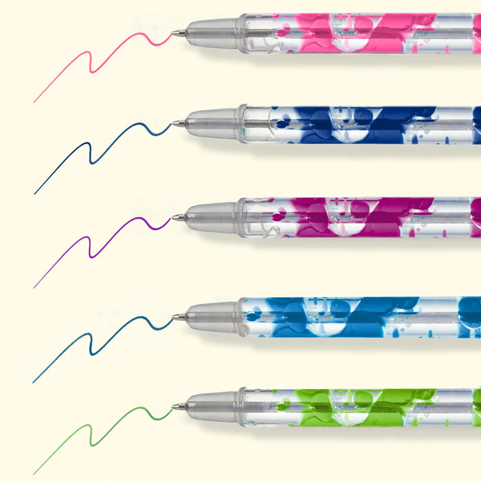 Colorful pens with wavy lines on a white background