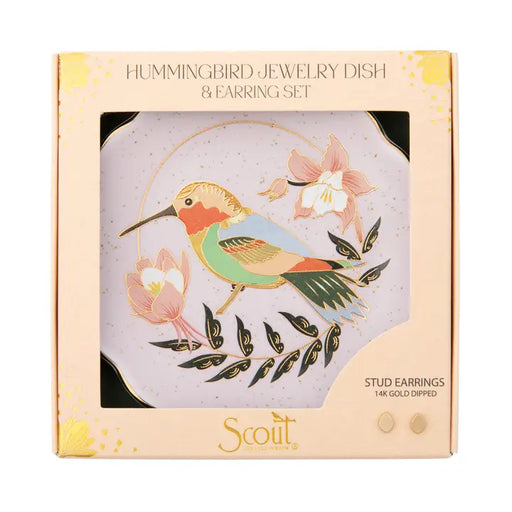 Jewelry Dish & Stud Earring Set - Hummingbird/Lavender