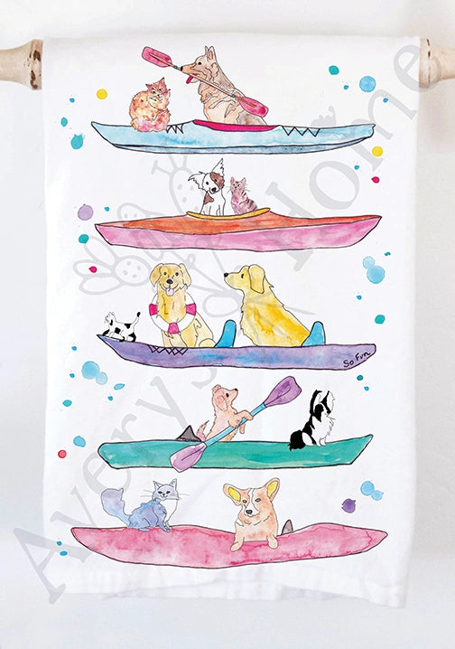 Dogs Kayaking Kitchen Towel