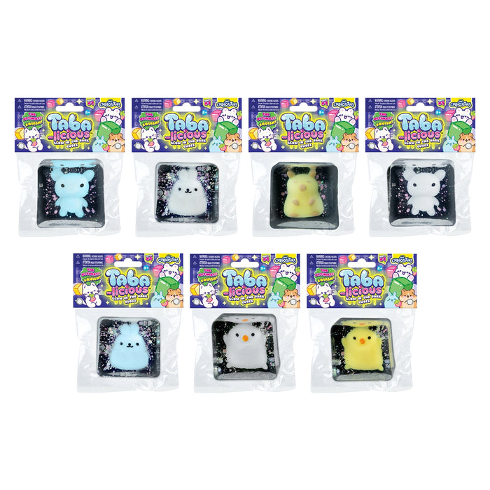 Set of eight individually wrapped Tabajibbles toys with colorful packaging on a white background.