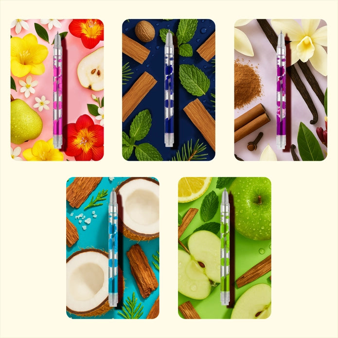 Set of 5 stationery items with colorful designs on a white background