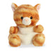 Plush toy cat with orange and white fur on a white background
