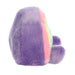 Purple fuzzy slipper with rainbow sole on a white background