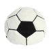 White and black soccer ball plush toy on a white background