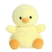 Yellow plush duck toy on a white background