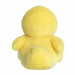 Yellow plush duck toy on a white background