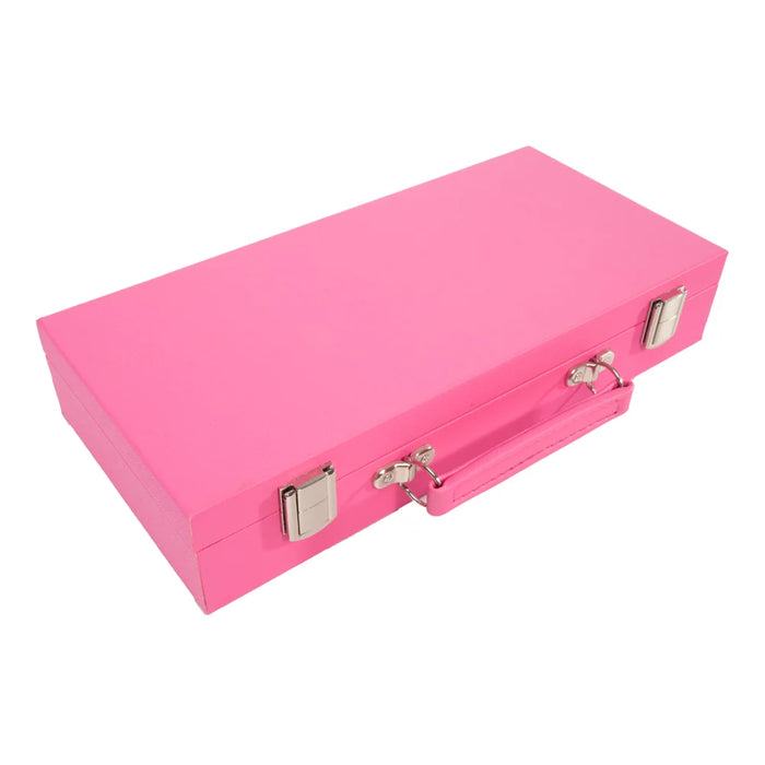 Pink box with a silver clasp on a white background