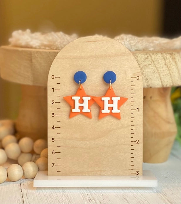Astros Star Polymer Clay Dangle Earrings