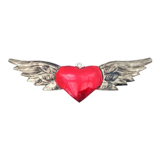 Classic Red Tin Heart with Wings Ornament