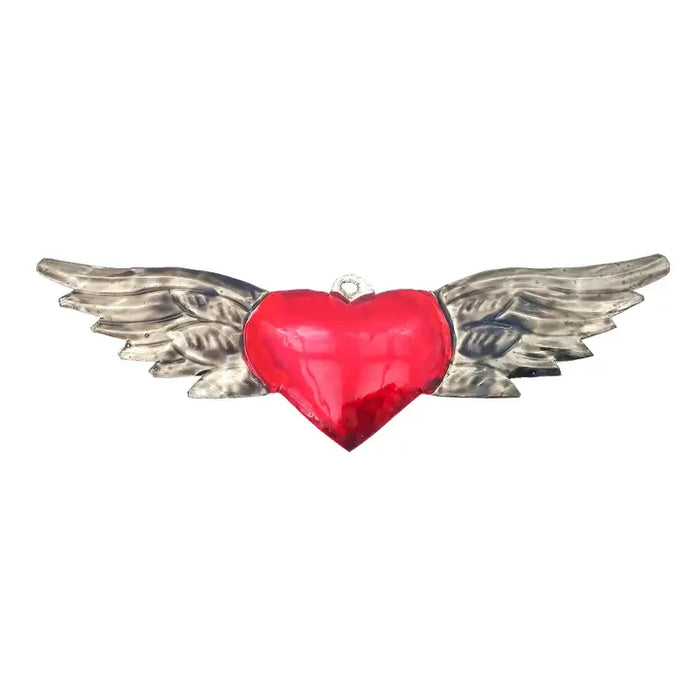 Classic Red Tin Heart with Wings Ornament