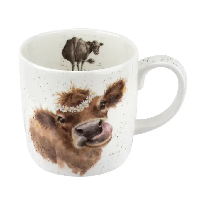 Mug with a design of a cow and calf on a white background
