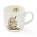 White mug with elephant design on a white background