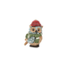 Decorative owl figurine wearing a red hat and green scarf on a white background
