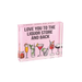 Pink glass block with cocktail illustrations and text on a white background