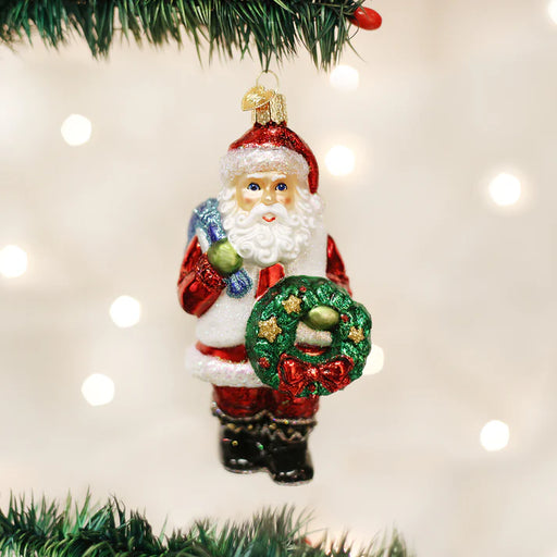 Old World Christmas Santa With Wreath Ornament