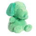 Green plush dog toy on a white background