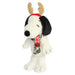 Snoopy plush with reindeer antlers and a scarf on a white background
