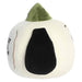 Plush toy shaped like a pumpkin with a green top on a white background