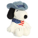 Snoopy plush toy with a cowboy hat and an American flag bandana on a white background