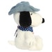 Snoopy plush toy with a cowboy hat and an American flag bandana on a white background
