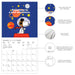 Calendar with Snoopy in an astronaut suit on a blue background, featuring text and graphics.