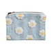 Light blue pouch with white floral patterns on a white background