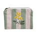 Striped pouch with embroidered yellow flowers and green leaves on a white background